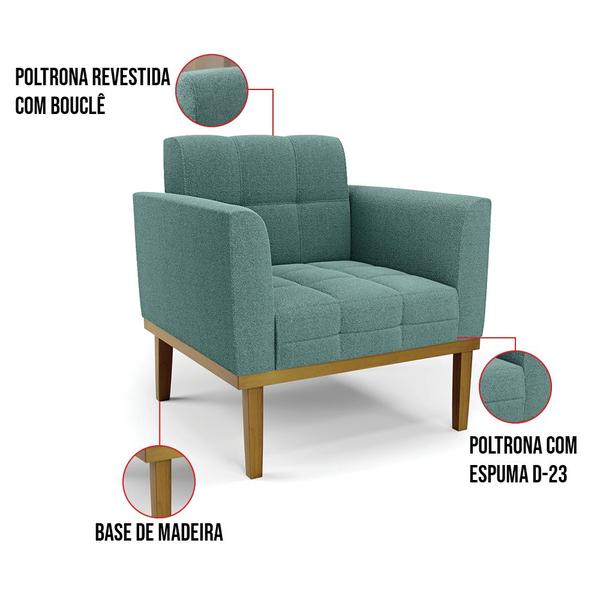 Imagem de Poltrona Sala Base Madeira Fixa Castanho Elisa Bouclê Verde Menta D03 - D'Rossi