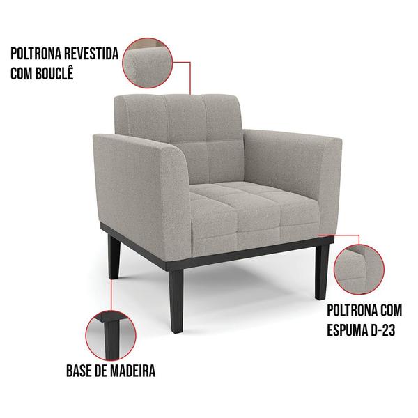 Imagem de Poltrona Sala Base Madeira Fixa Pto Kit 2 Elisa Bouclê Cinza D03 - D'Rossi
