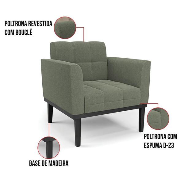 Imagem de Poltrona Sala Base Madeira Fixa Pto Kit 2 Elisa Bouclê Verde Pistache D03 - D'Rossi