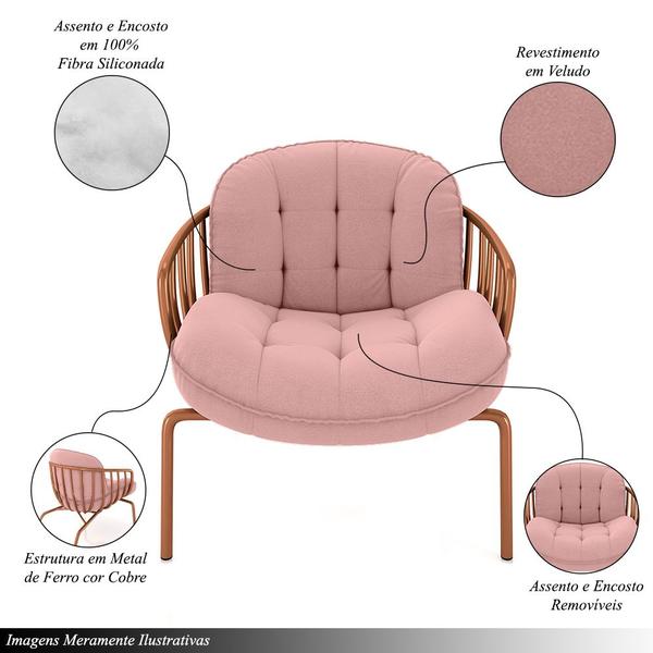 Imagem de Poltrona Sala de Estar Base em Ferro Crokett Veludo Cobre/Rosê G33 - Gran Belo