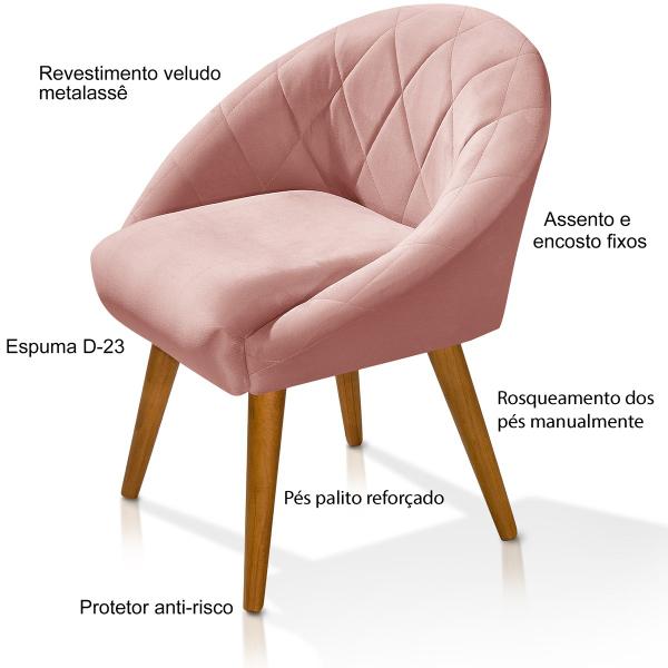 Imagem de Poltrona Sala Decorativa Louis Veludo Rosa Pés Palito Castanho