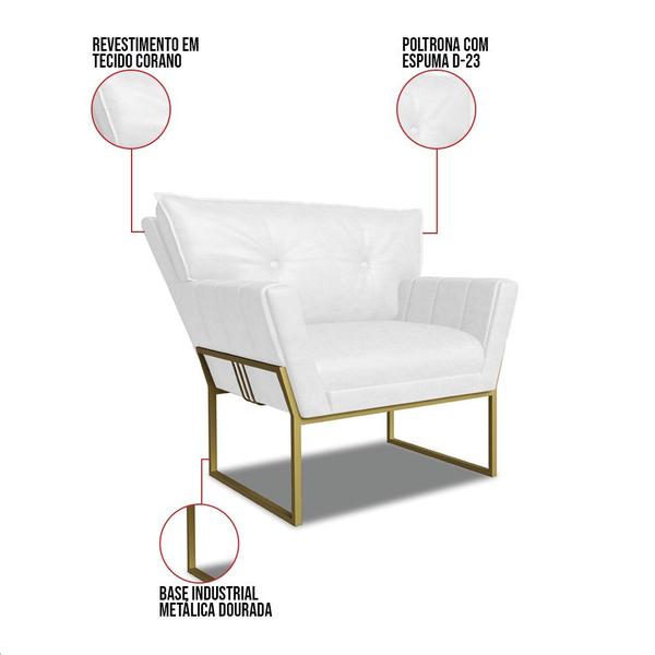 Imagem de Poltrona Sala Industrial Dourado Kit 2 Anitta Sintético PU Branco D03 - D'Rossi