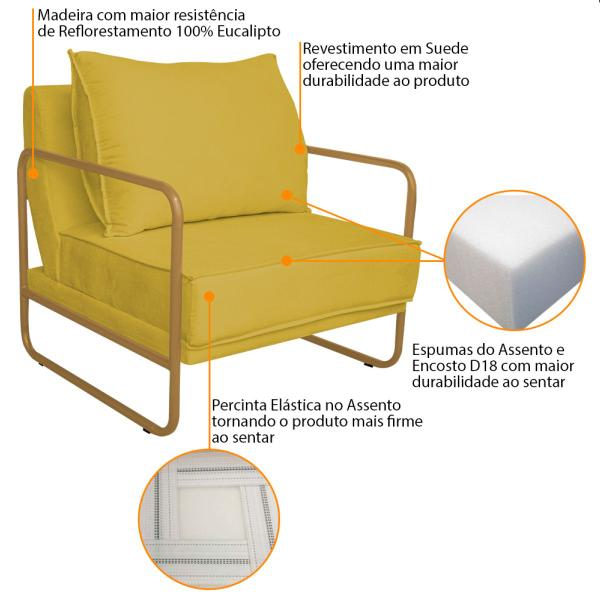 Imagem de Poltrona Sevilha Base de Ferro Dourado Suede - ADJ Decor