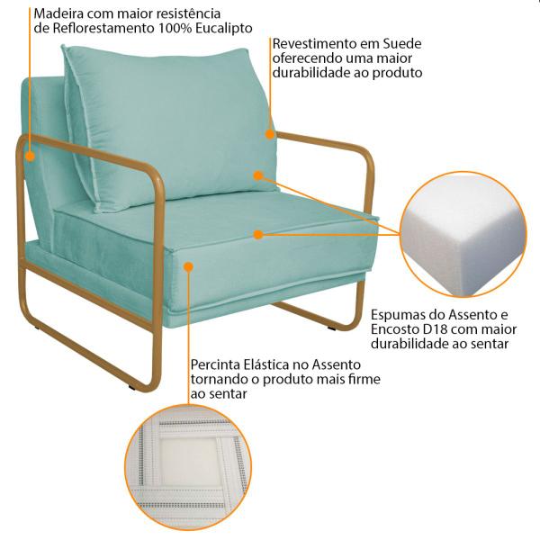 Poltrona Sevilha Base de Ferro Dourado Suede - Doce Sonho Móveis Imagem de Poltrona Sevilha Base de Ferro Dourado Suede - Doce Sonho Móveis