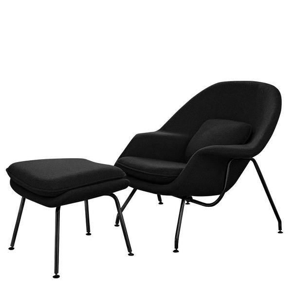 Imagem de Poltrona Womb Chair com Puff Base Preta Linho Preto