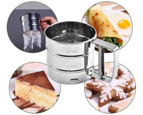 Imagem de Polvilhador Inox Luxo Peneira Caneca Farinha Gatilho Tapioca