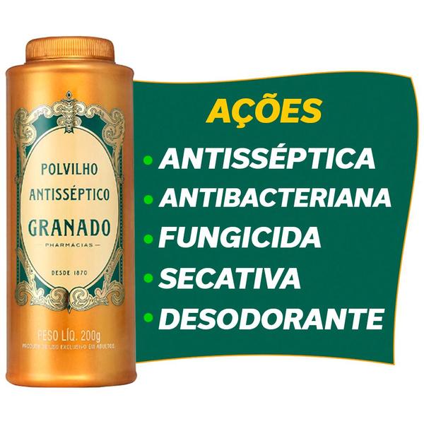 Imagem de polvilho granado tradicional antisséptico desodorante para pés e axilas combate assaduras odor 200g