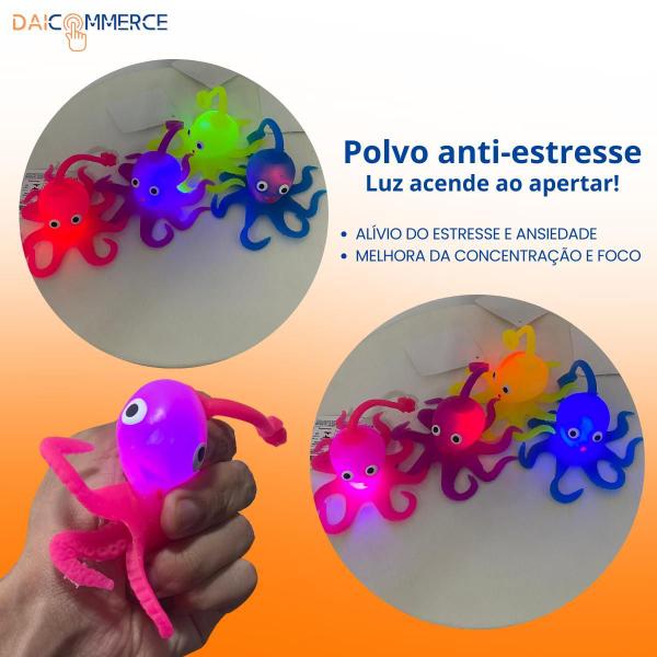 Imagem de Polvo de Apertar com Luz Squishy Fidget Toys Anti Ansiedade Stress 