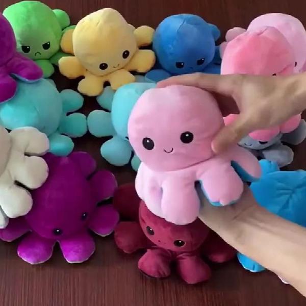 Polvo Polvinho Tiktok Humor Bravo Feliz Reversível Pelúcia - Brinquedo Imagem de Polvo Polvinho Tiktok Humor Bravo Feliz Reversível Pelúcia