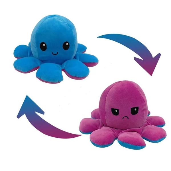 Polvo Polvinho Tiktok Humor Bravo Feliz Reversível Pelúcia - Brinquedo Imagem de Polvo Polvinho Tiktok Humor Bravo Feliz Reversível Pelúcia