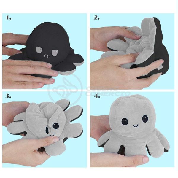 Polvo Reversível Bipolar de Pelúcia Humor Feliz e Bravo 2 em 1 TikTok Fofinho Macio - Preto e Cinza - Smart Bracelet Imagem de Polvo Reversível Bipolar de Pelúcia Humor Feliz e Bravo 2 em 1 TikTok Fofinho Macio - Preto e Cinza