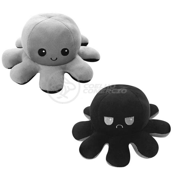 Polvo Reversível Bipolar de Pelúcia Humor Feliz e Bravo 2 em 1 TikTok Fofinho Macio - Preto e Cinza - Smart Bracelet Imagem de Polvo Reversível Bipolar de Pelúcia Humor Feliz e Bravo 2 em 1 TikTok Fofinho Macio - Preto e Cinza