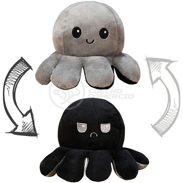 Polvo Reversível Bipolar de Pelúcia Humor Feliz e Bravo 2 em 1 TikTok Fofinho Macio - Preto e Cinza - Smart Bracelet Imagem de Polvo Reversível Bipolar de Pelúcia Humor Feliz e Bravo 2 em 1 TikTok Fofinho Macio - Preto e Cinza