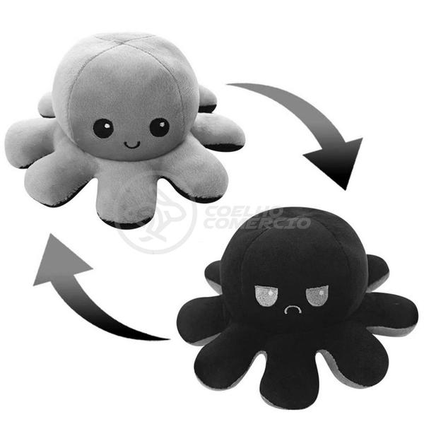 Polvo Reversível Bipolar de Pelúcia Humor Feliz e Bravo 2 em 1 TikTok Fofinho Macio - Preto e Cinza - Smart Bracelet Imagem de Polvo Reversível Bipolar de Pelúcia Humor Feliz e Bravo 2 em 1 TikTok Fofinho Macio - Preto e Cinza