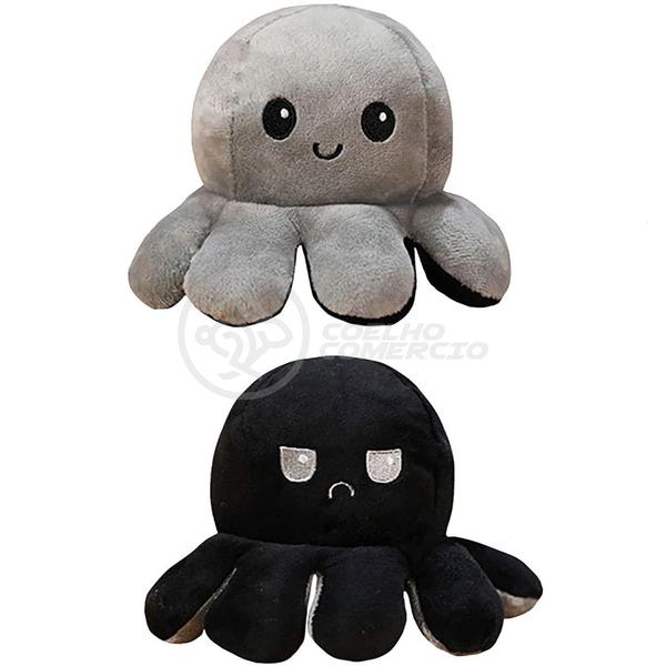 Polvo Reversível Bipolar de Pelúcia Humor Feliz e Bravo 2 em 1 TikTok Fofinho Macio - Preto e Cinza - Smart Bracelet Imagem de Polvo Reversível Bipolar de Pelúcia Humor Feliz e Bravo 2 em 1 TikTok Fofinho Macio - Preto e Cinza