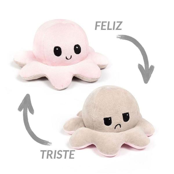 Imagem de Polvo Reversível Humor De Pelúcia Feliz Triste Rosa / Cinza