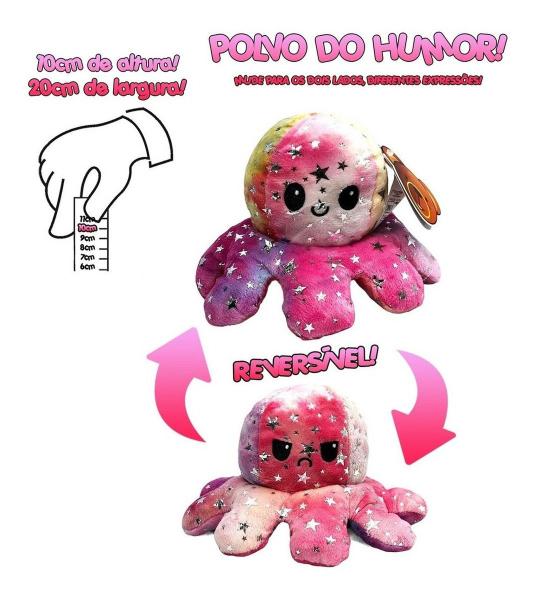 Imagem de Polvo Tiktok Polvinho Bravo Feliz Reversível Pelúcia 10cm