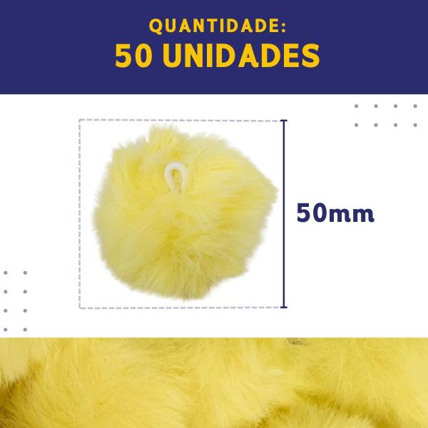 Imagem de Pompom Pelúcia Amarelo Bebê 50mm - Com 50 Unidades - UMK