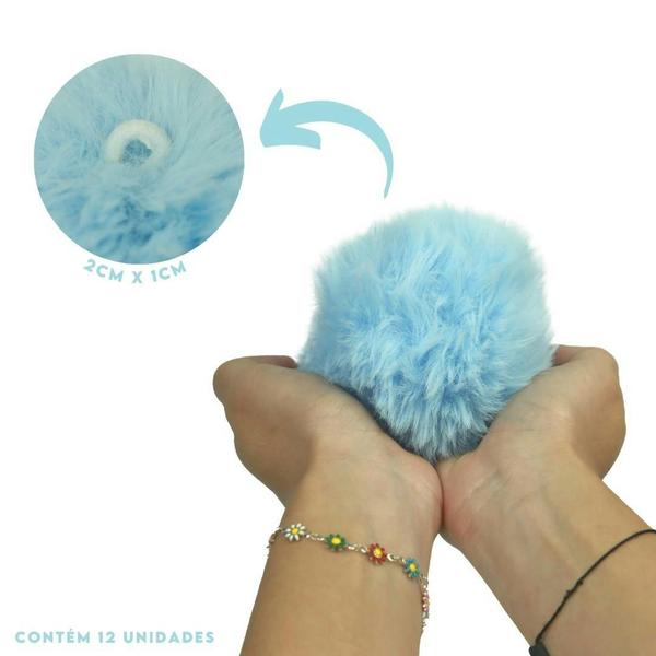 Imagem de Pompom Pelúcia Azul Bebê 100mm - Com 12 Unidades - BRX