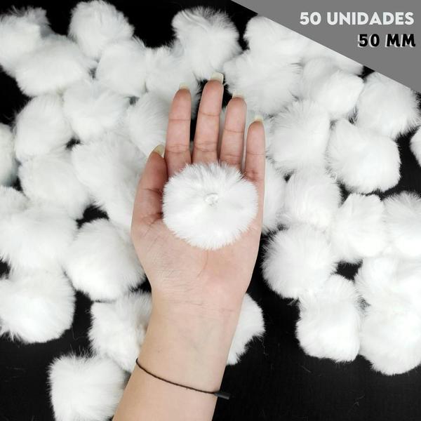 Imagem de Pompom Pelúcia Branco 50mm - Com 50 Unidades - UMK