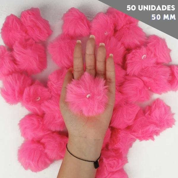 Imagem de Pompom Pelúcia Rosa Neon 50mm - Com 50 Unidades - UMK