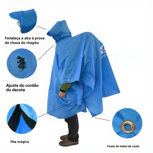 Imagem de Poncho de Chuva 3 em 1 à Prova d'Água com Capuz e Mangas Longas - Ideal para Motocicleta, Camping e Hiking