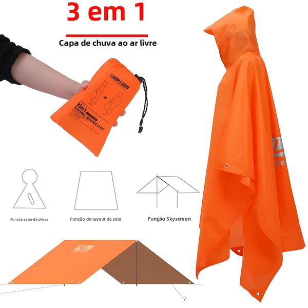 Imagem de Poncho de Chuva 3 em 1 à Prova d'Água com Capuz e Mangas Longas - Ideal para Motocicleta, Camping e Hiking