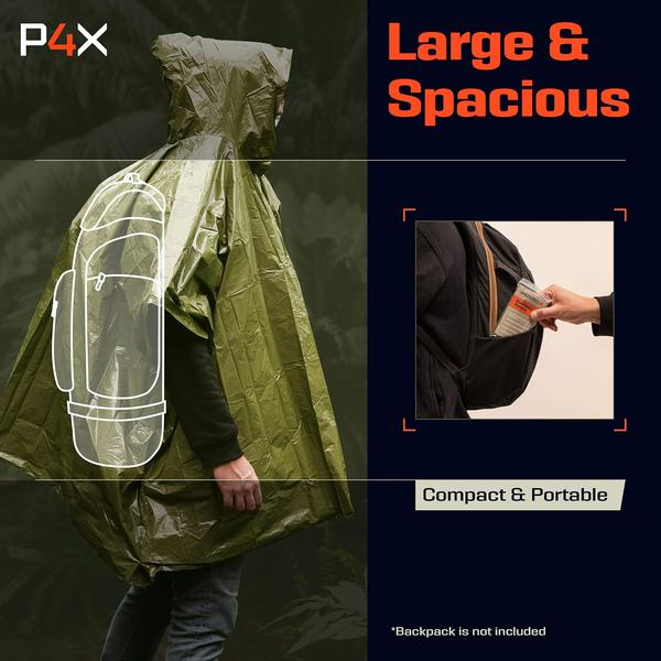 Imagem de Poncho de chuva de emergência PREPARED4X com forro de manta Mylar, pacote com 4