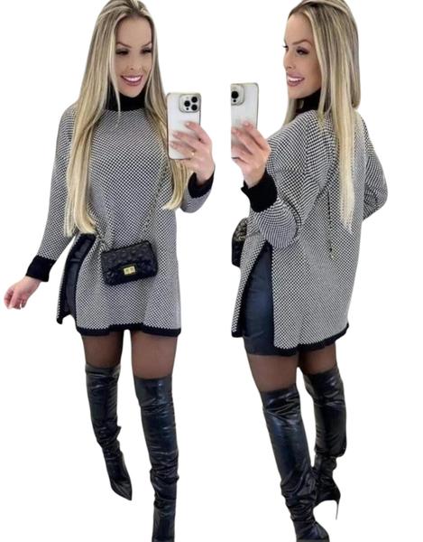 Poncho xadrez tricô, tamanho único. - Lu.anastore Poncho xadrez tricô, tamanho único. - Lu.anastore