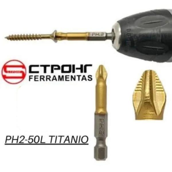 Imagem de Ponta Bits PH2 50mm Ponteira Magnética Antiderrapante Titânio Parafusadera Imã Kit 5 peças