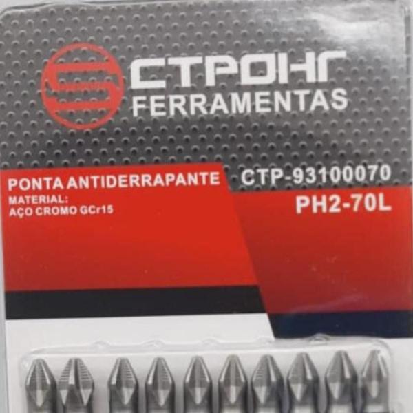 Imagem de Ponta Bits PH2 70mm Kit 10 Peças Ponteira Magnética Antiderrapante Parafusadeira Aço S2