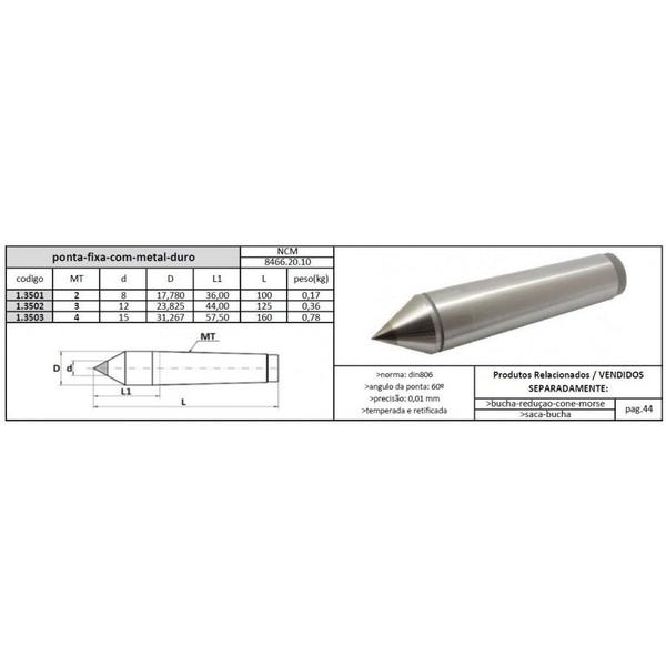 Imagem de Ponta Fixa Cone Morse 4x15 Com Metal Duro - JG TOOLS