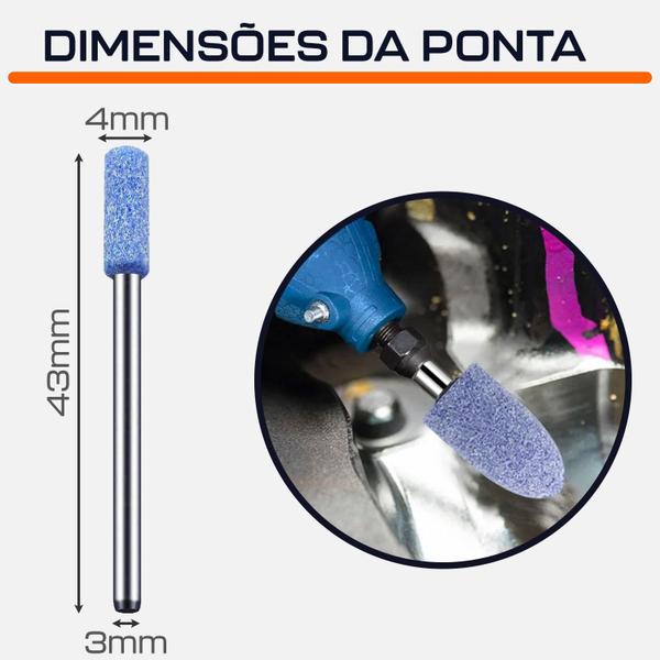 Imagem de Ponta Montada 4mm Abrasiva Azul Haste 3mm Micro Retífica