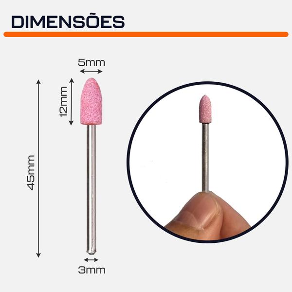 Imagem de Ponta Montada 5x12mm Rebolo Rosa Bala para Micro Retíficas