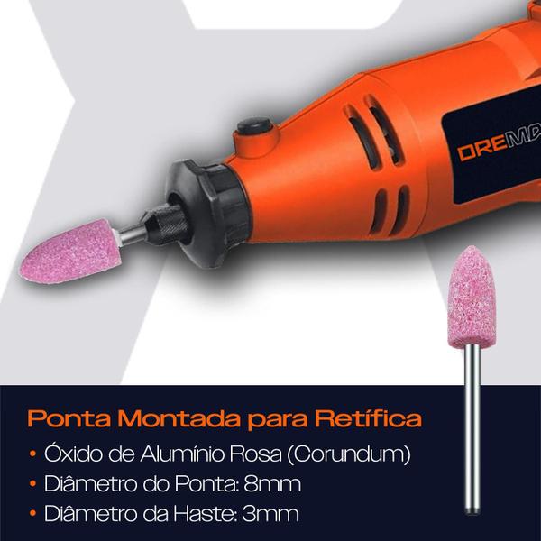 Imagem de Ponta Montada 8Mm Rebolo Abrasivo Rosa Para Micro Retíficas