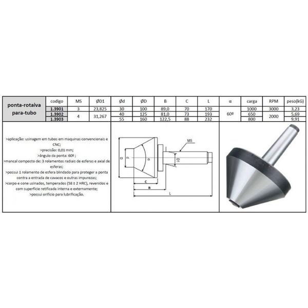 Imagem de Ponta Rotativa Para Tubo Cone Morse 4 55x160 mm - JG TOOLS