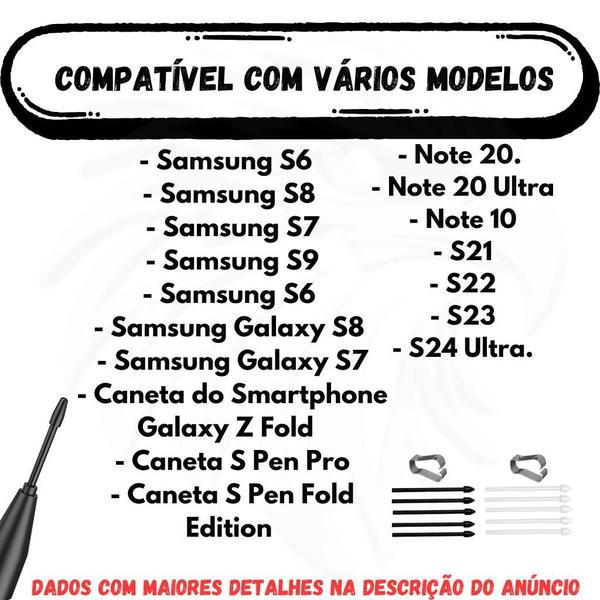 Imagem de  Pontas substituição para Caneta S Pen Samsung S6 S7 S8 S9 S7FE S9FE S22U  Note 10 / 20 Tab 