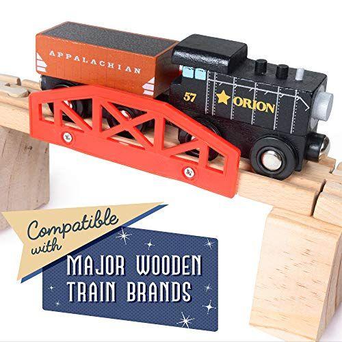 Imagem de Ponte Bonanza! Conjunto de trilhos de trem deluxe (22 pcs.) - Inclui 2 pontes ferroviárias, 2 pontes de tijolos, 6 trilhas ascendentes, 12 peças de trilha de madeira risers - compatível com grandes marcas - Brinquedo clássico hobby