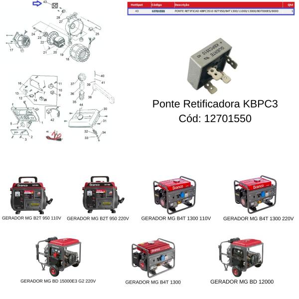 Imagem de Ponte Retificadora KBPC3 Gerador Branco B4T 1300 - 110/220v