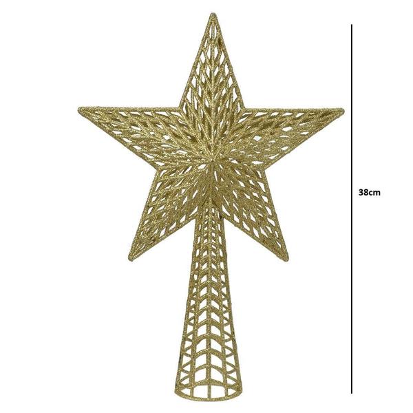 Imagem de Ponteira natalina estrela 3d c/glitter dourado 38x25x7cm