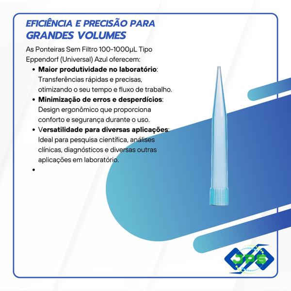 Imagem de Ponteira sem filtro 100-1000ul Tipo Eppendorf Azul - 500UN