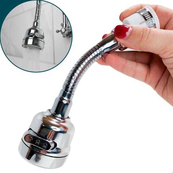 Imagem de  Ponteira Torneira Gourmet Arejador ABS Cromado Com Extensor Inox Chuveirinho Flexível 3 Jatos Bico Prolongador 360 Graus Torneira Pia Cozinha