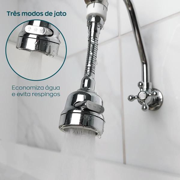 Imagem de  Ponteira Torneira Gourmet Arejador ABS Cromado Com Extensor Inox Chuveirinho Flexível 3 Jatos Bico Prolongador 360 Graus Torneira Pia Cozinha