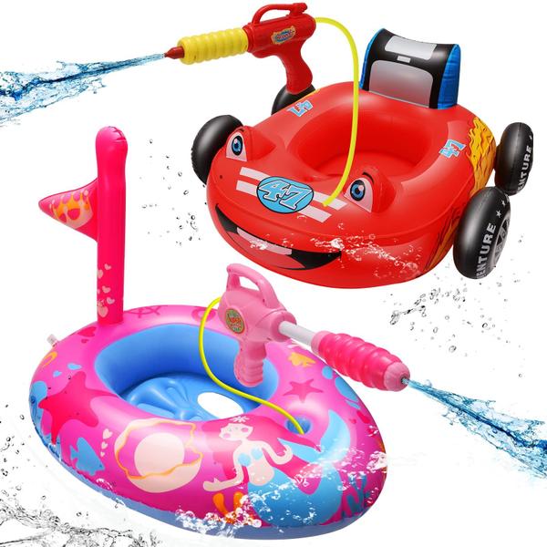 Imagem de Pool Floats Korigey, pacote com 2 crianças, com pistola de água, Car Mermaid