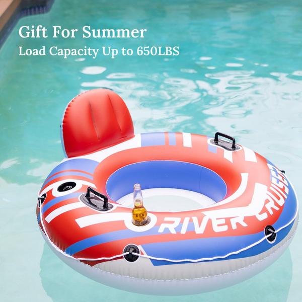 Imagem de Pool Floats Sunrio River Tube com fundo de malha e suporte para copos