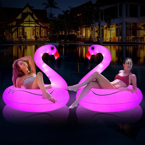 Imagem de Pool Floats Tepoal inflável Flamingo com luzes de energia solar