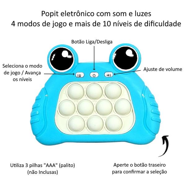 Imagem de Pop-it Eletrônico Educativo Anti Stress com som e luz de 4 Modos de Jogar Sapo Azul