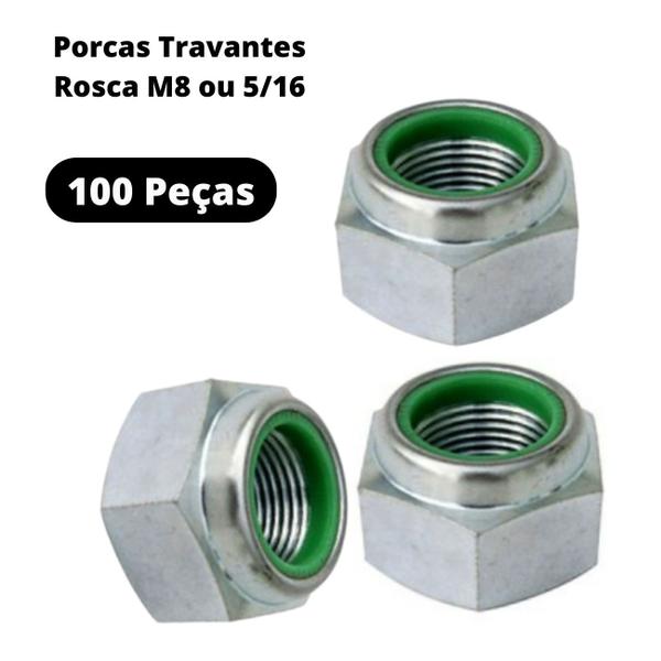 Imagem de Porca auto travante com nylon parlock zincada M8 com 100 pçs