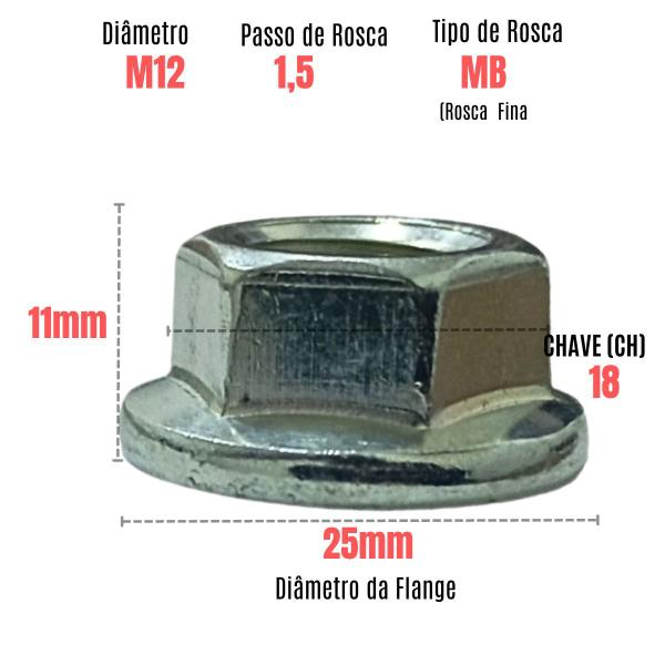 Imagem de Porca Sext Flangeada M12 Fio 1,5 CH 18 Rosca Fina MB 10 Un