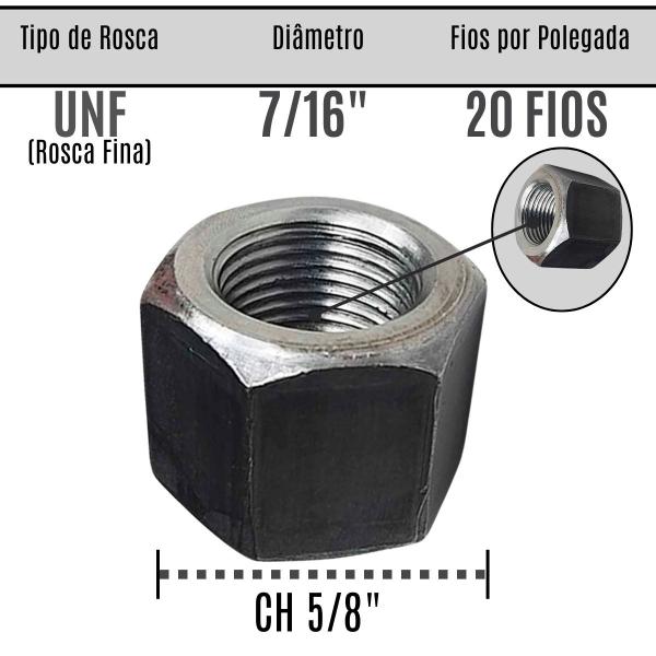 Imagem de Porca Sextavada Dupla Alta 7/16 20F CH 5/8 Rosca Fina 100 Pç